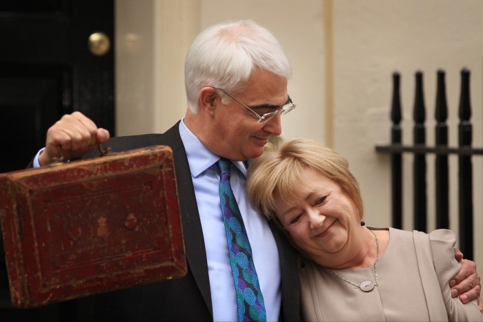 Alistair Darling with his wife Maggie outside number 11 Downing Street in 2010 before presenting the Budget