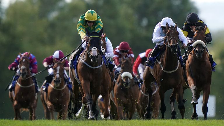 Chillingham ridden by Kevin Stott (left) wins the Ben and Mary Hibbert Memorial Maiden Stakes at Pontefract 