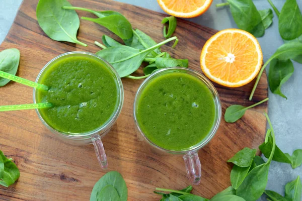 Fresh Spinach Banana Orange Fruit Smoothie Detox Green Drink