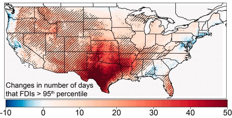 Change in Average Number of Annual Days of Extreme Fire Risk