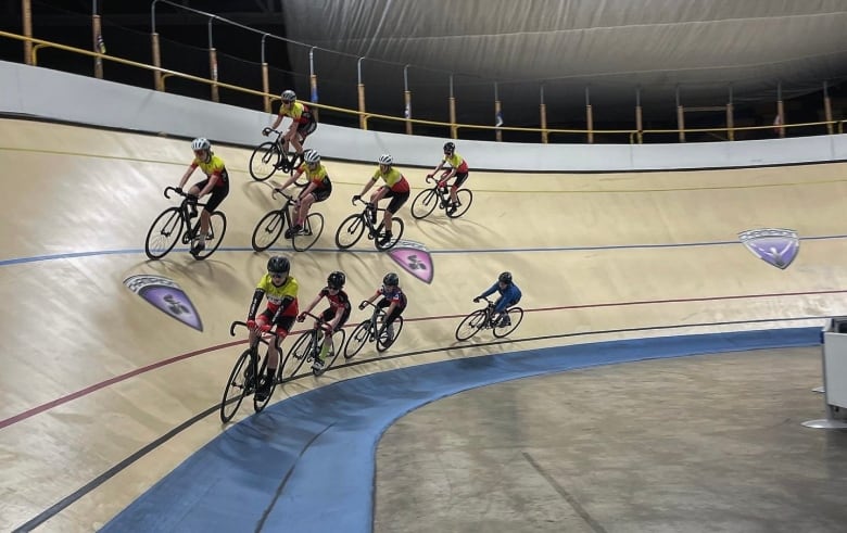 Cyclists of all ages and fitness levels use the Forest City Velodrome to train and keep fit during the colder months. 