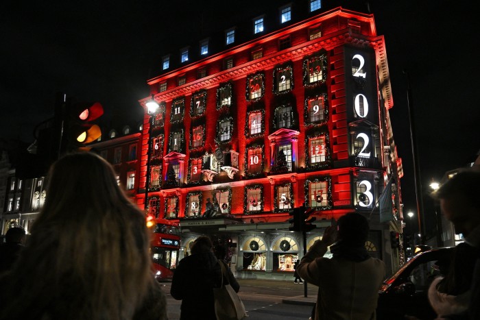 Christmas lights outside the Fortnum & Mason store in London’s Piccadilly