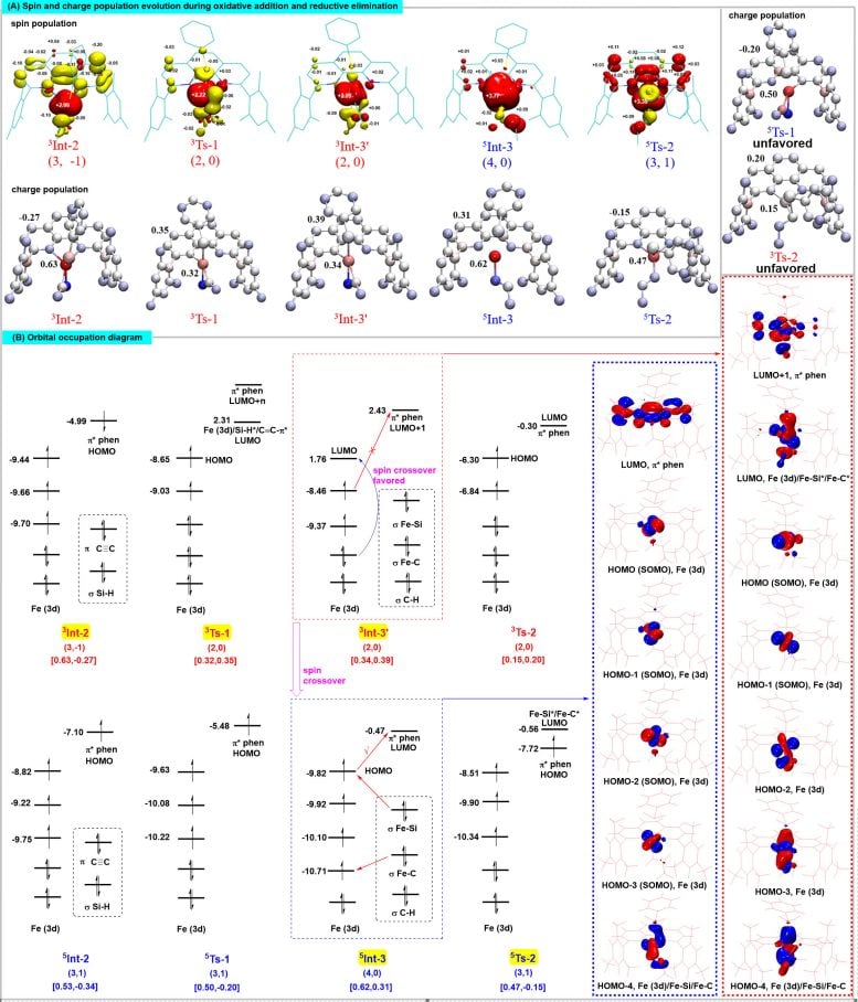 Central Metal Charge Analysis and Orbital Occupation Diagram of Reaction Process