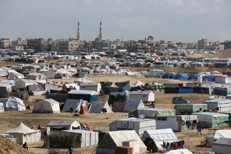 A view of a large number of tents are seen in Rafah, Gaza Strip, at a site where Palestinians are sheltering from the Israeli offensive against Hamas.