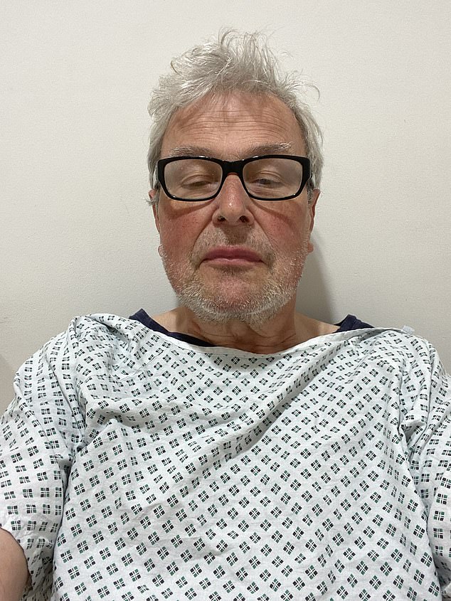 'Within a few weeks following my diagnosis, I began to present classic symptoms of the disease: jaundice, itchy skin and darkened urine.' Pictured: Mark in hospital