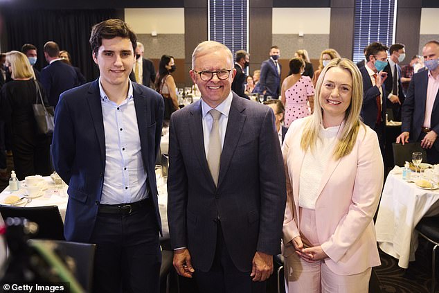 Labor leader Anthony Albanese with his son Nathan (left) and Jodie Haydon