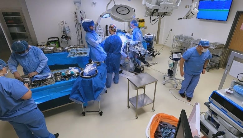 A view of an operating room at Humber River Hospital during a hip replacement surgery. 