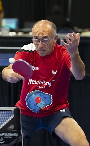 Dr Barbera (pictured) has held regular ping pong sessions near Denver for three years with ‘amazing results’ – others who have attended report improvements in mobility, balance, flexibility and core muscle strength