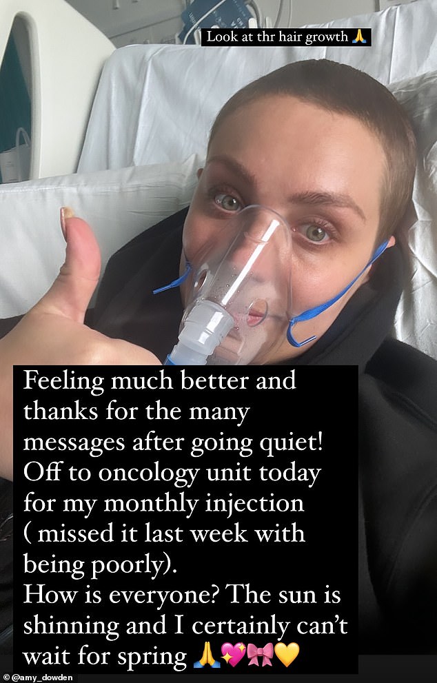 Amy shared a positive post after ending up in hospital and said she was starting to feel much better