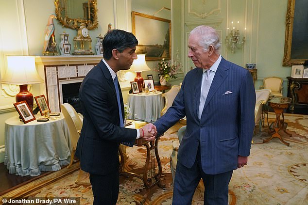 His Majesty, 75, met face-to-face with Prime Minister Rishi Sunak at Buckingham Palace today