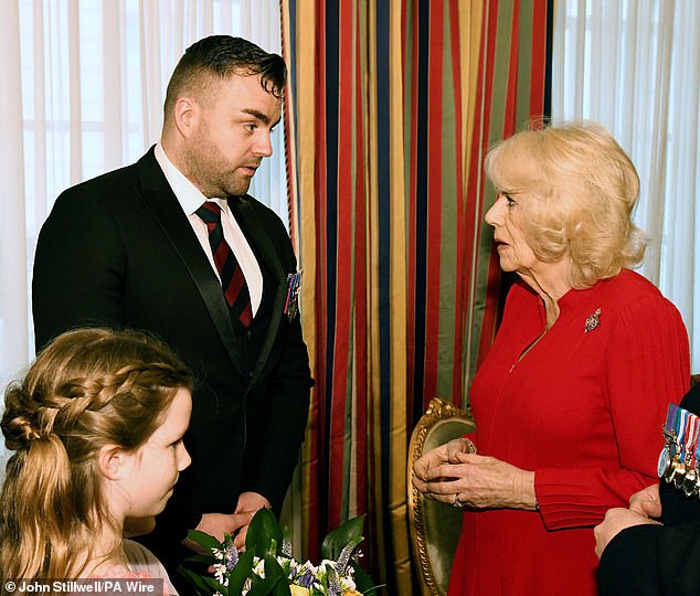 The Colonel's Fund event allowed Camilla to meet with fund members and beneficiaries, including Sgt (retired) Carl Shadrake (pictured)