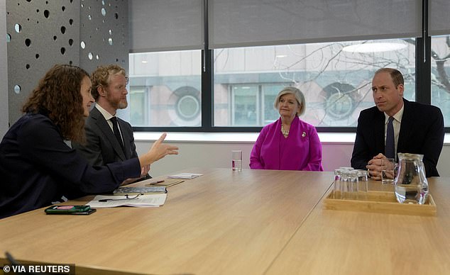 British Red Cross officials Clare Clement, director of international law and policy, and head of region MENA and Europe Rory Moylan talk to BRC chairwoman Liz Padmore and William