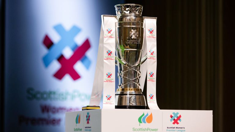 GLASGOW, SCOTLAND - AUGUST 08: The SWPL trophy during a Scottish Power Women's Premier League launch event at ScottishPower HQ, on August 08, 2023, in Glasgow, Scotland.  (Photo by Alan Harvey / SNS Group)