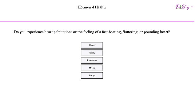 The quiz first asks how often a woman experiences heart palpitations or the feeling of a fast-beating, fluttering or pounding heart