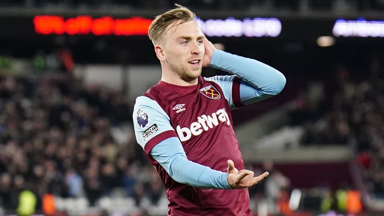 Bowen celebrates his hat-trick finish on Monday