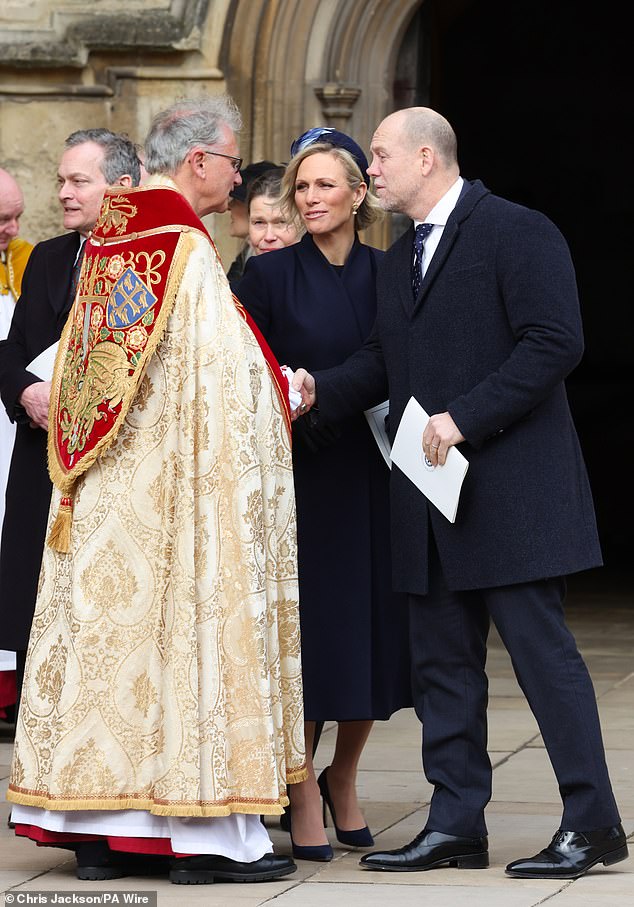 Zara and Mike shook the hand of the priest who carried out the memorial service as they left the chapel