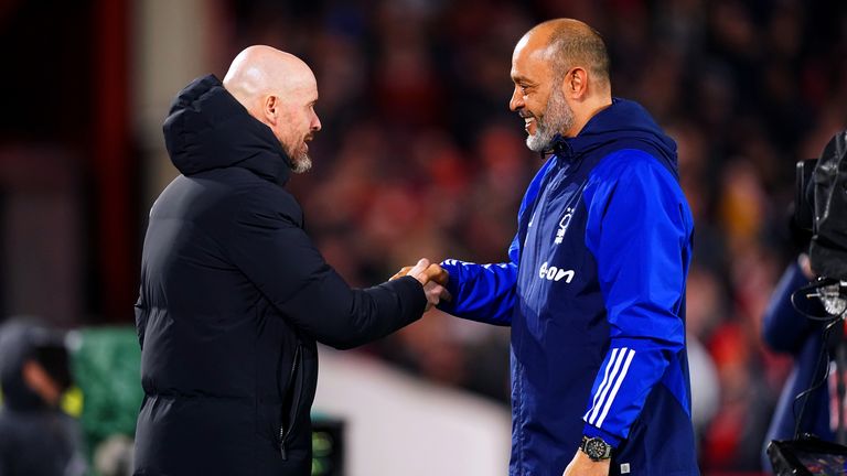 Nuno Espirito Santo greets Ten Hag on Wednesday