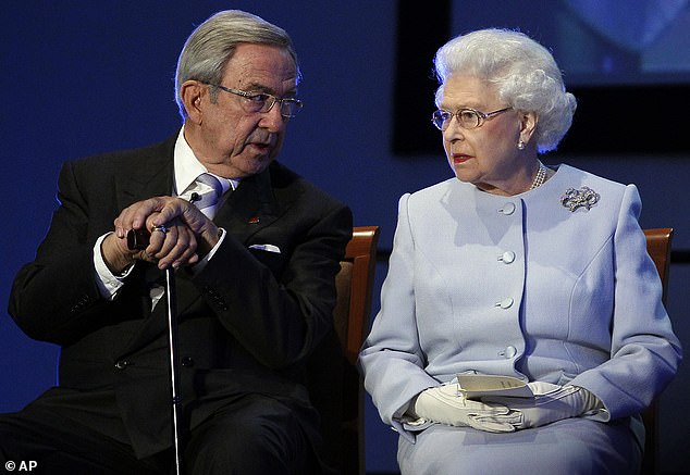 King Constantine II and Queen Elizabeth II at Wellington College in Berkshire in October 2011