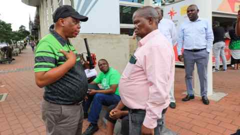 Herman Mashaba speaks to voters in in Sandton, South Africa