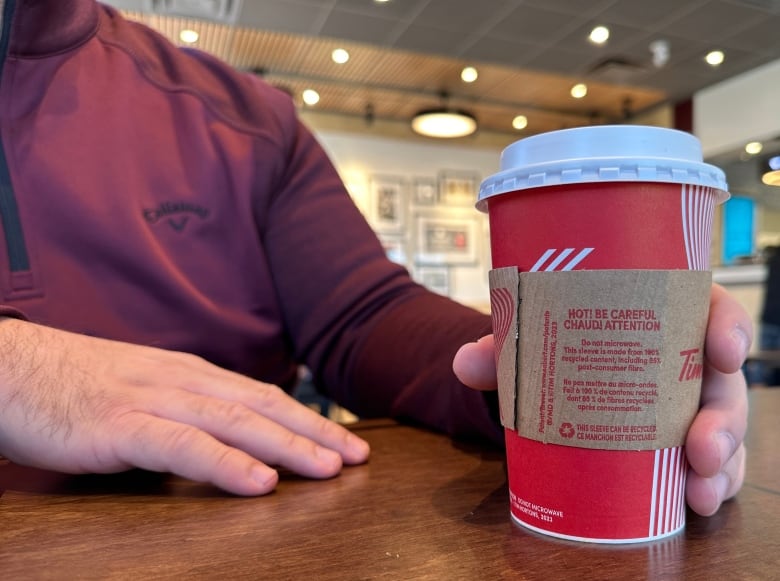 Man holds coffee cup