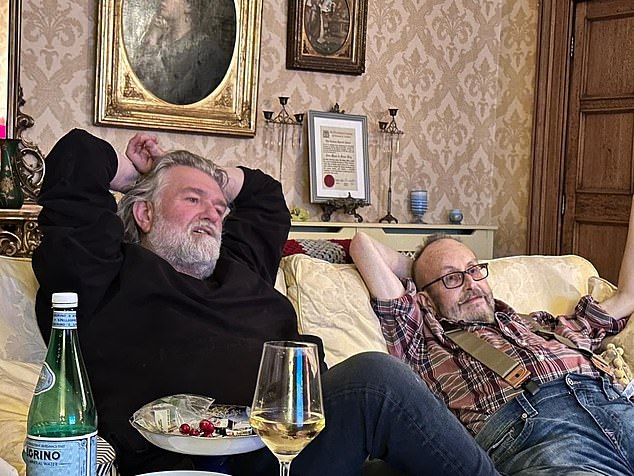 The final photo of the Hairy Bikers together relaxing on a sofa while watching TV together last month. Dave Myers said that meeting Si King on the set of a Catherine Cookson film was the biggest moment of his life, changing everything