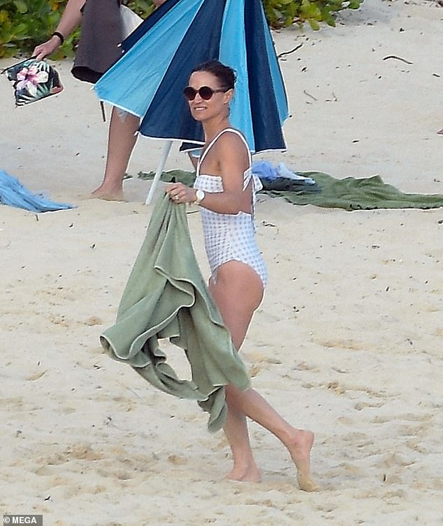 Pippa Middleton completes her £2,000 swimwear parade with blue gingham one-piece as she wraps up family holiday to St Barts