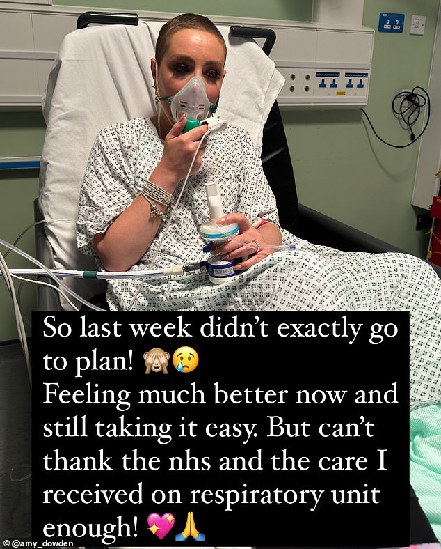 Strictly’s Amy Dowden, 33, reveals she was  hospitalised after suffering from respiratory problems as she shares pictures from the ward amid her breast cancer battle