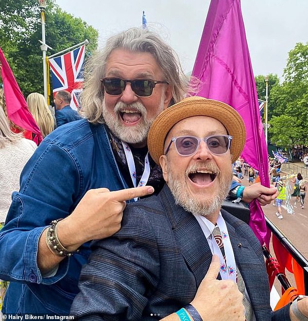 The pair took part in the Platinum Jubilee Pageant, riding on top of one of the National Treasures buses through London