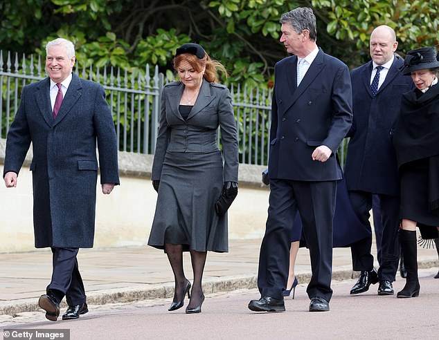 Leading the way: Eyebrows were raised that Prince Andrew walked ahead of other royal mourners at the late King Constantine¿s memorial service on Tuesday