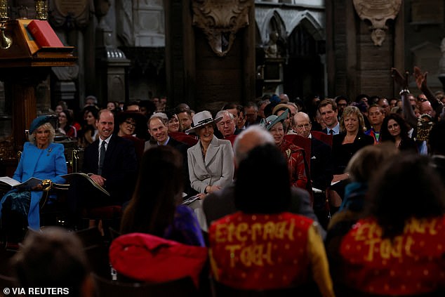 From left to right: Queen Camilla, Prince William, Prince Edward the Duke of Edinburgh, Sophie the Duchess of Edinburgh, and Princess Anne