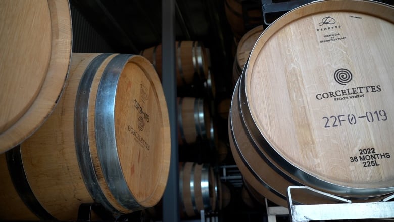 Wine barrels.