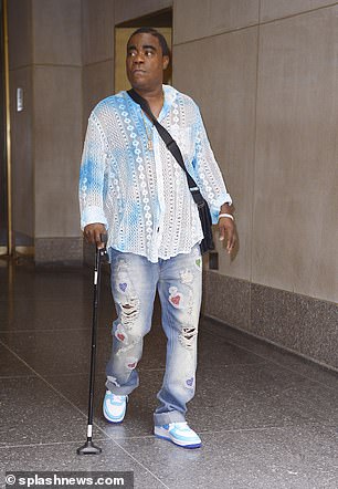 Staying strong: After filming his spot on the Today Show where he admitted to using Ozempic, Tracy exited the building with the help of a cane