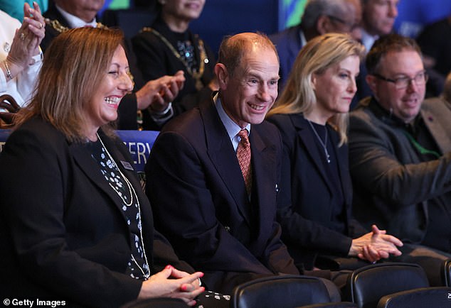 Prince Edward laughs at the All England Open Badminton Championships in Birmingham today