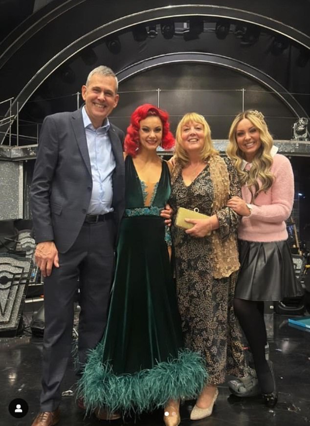 Amy (pictured with her parents Gillian and Richard and fellow Strictly star Diane Buswell) revealed her family 'knew what it meant' that she had sepsis