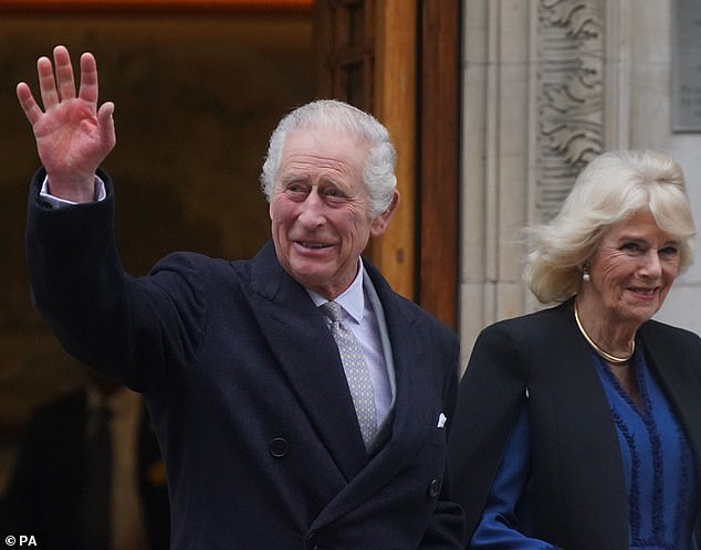 King Charles walks out of The London Clinic in January following a three night stay in hospital after prostate surgery