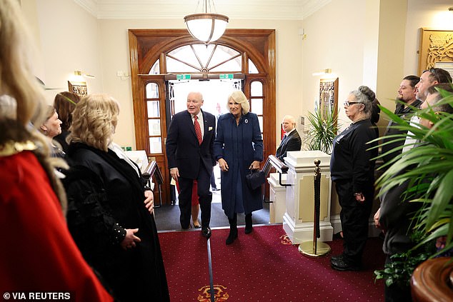 Lieutenant Governor Sir John Lorimer (left) accompanied the 76-year-old into the City Hall in Douglas