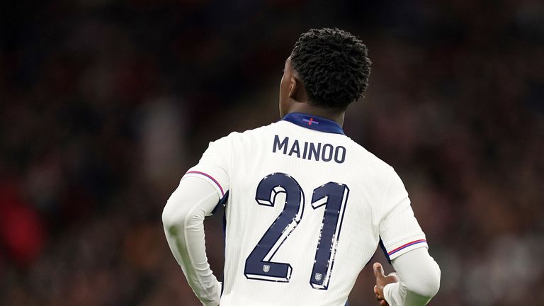 Kobbie Mainoo came on for his England debut with 15 minutes to go