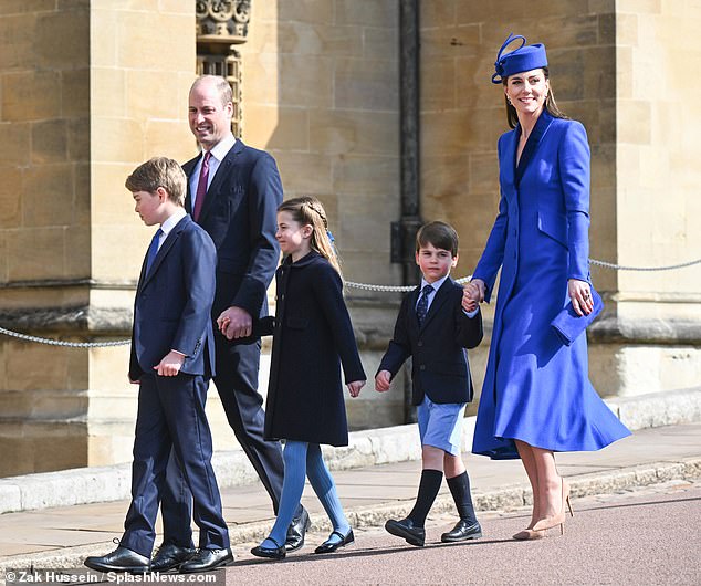 The family at last year's service traditional Easter service in St George's Chapel in Windsor