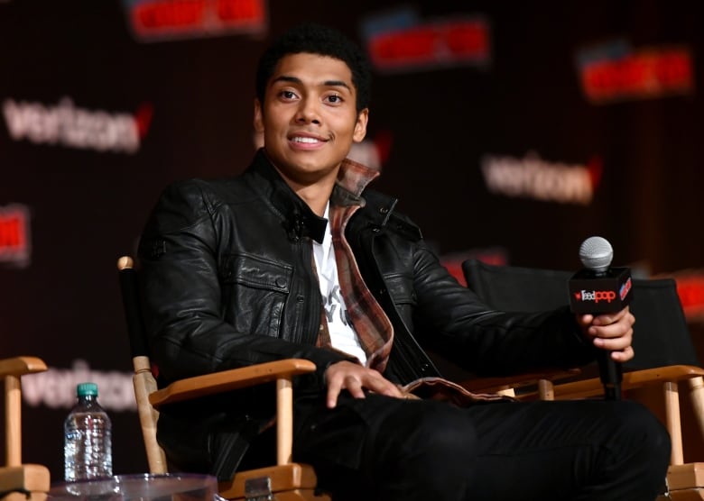 A person holding a microphone sits in a chair during a Q&A session.