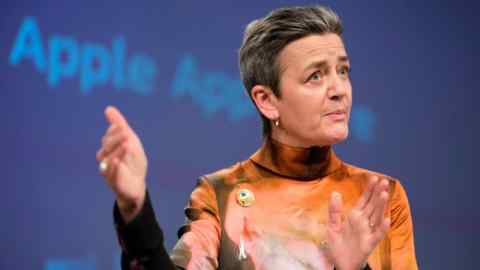 Margrethe Vestager talks to media