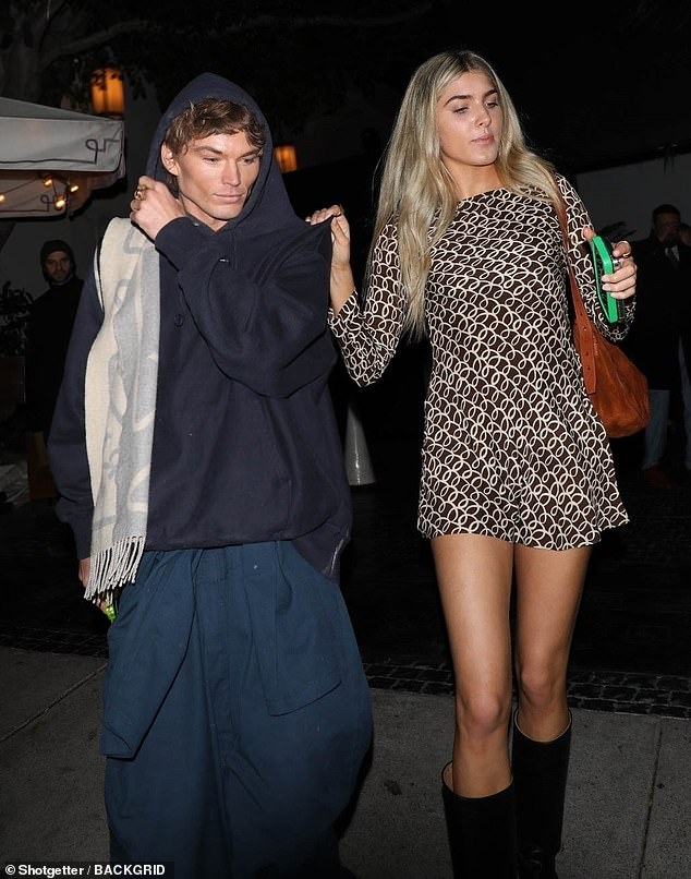 Extremely gaunt Jordan Barrett leaves pre-Oscar party at Chateau Marmont in Los Angeles – amid concerns over male model’s radical weight loss