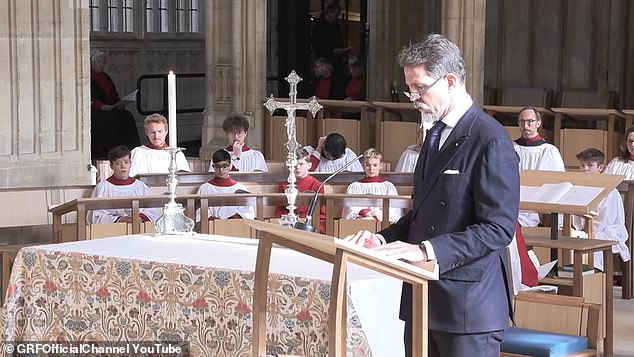 Heartfelt gesture for absent William: Poignant moment Pavlos of Greece delivers Prince’s reading at memorial service after he pulled out for ‘personal reasons’ – before Camilla leads National Anthem for Charles