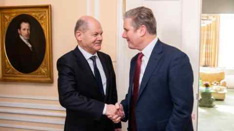 Labour party leader Keir Starmer meets Olaf Scholz during the Munich Security Conference in Germany, February 17 2024