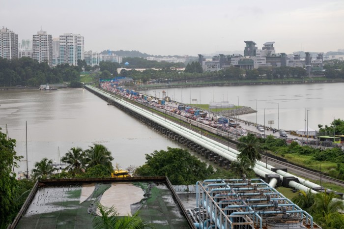 Heavy traffic is seen on the Johor-Singapore Causeway at daytime