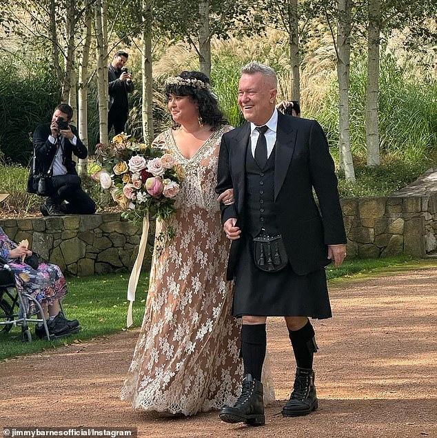 Miracle as Jimmy Barnes walks his daughter Eliza-Jane down the aisle to wed her partner Jimmy Metherell – just months after rocker’s brush with death