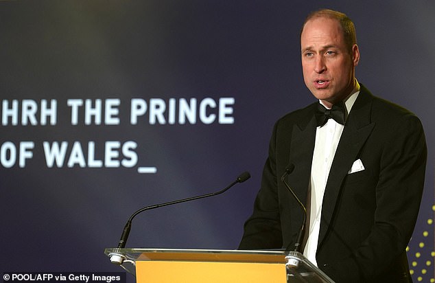 Prince William arrives to hand out awards at event in memory of late mother Princess Diana – before Harry appears at glittering ceremony via videolink (after his brother has left)