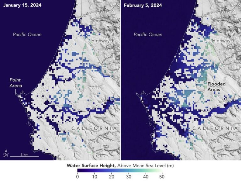 Satellite catches coastal flooding during California storms