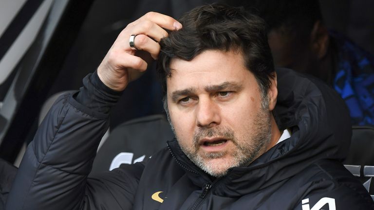 Chelsea's head coach Mauricio Pochettino ahead the English Premier League soccer match between Sheffield United and Chelsea at Bramall Lane stadium in Sheffield, England, Sunday, April 7, 2024. (AP Photo/Rui Vieira)