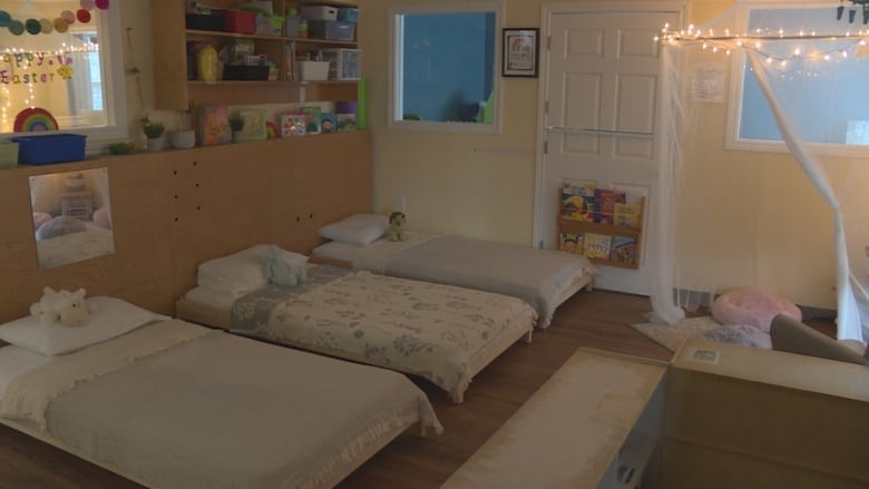 Beds are set up in quiet room for children to sleep at a Sydney, N.S. daycare near the Cape Breton Regional Hospital. 