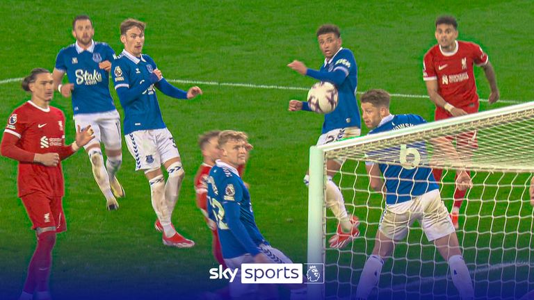 Luis Diaz hits the post for Liverpool at Everton